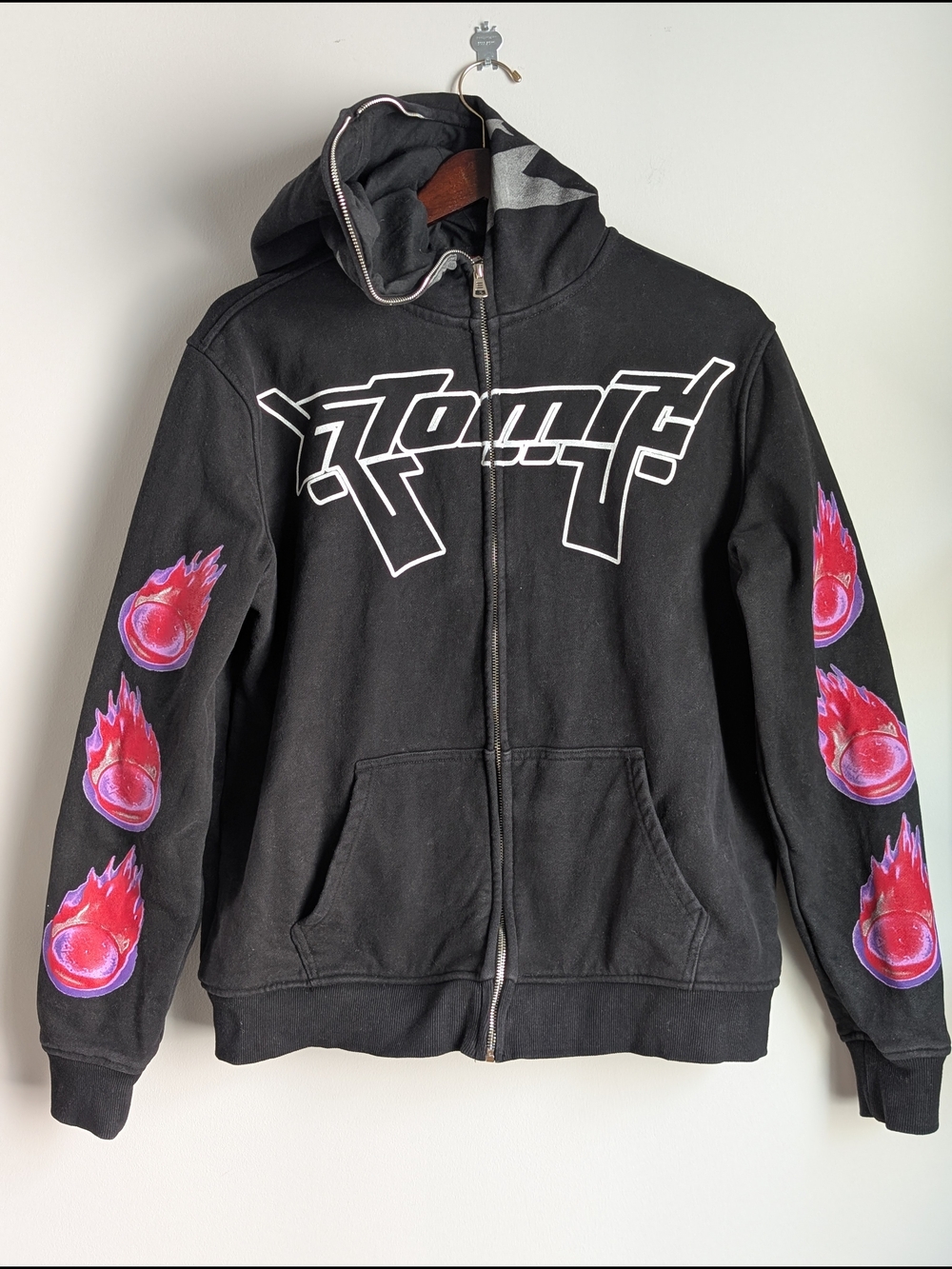 Atomic Full Zip Graphic Hoodie Men's M Embroidery Y2K Oversized Streetwear Goth